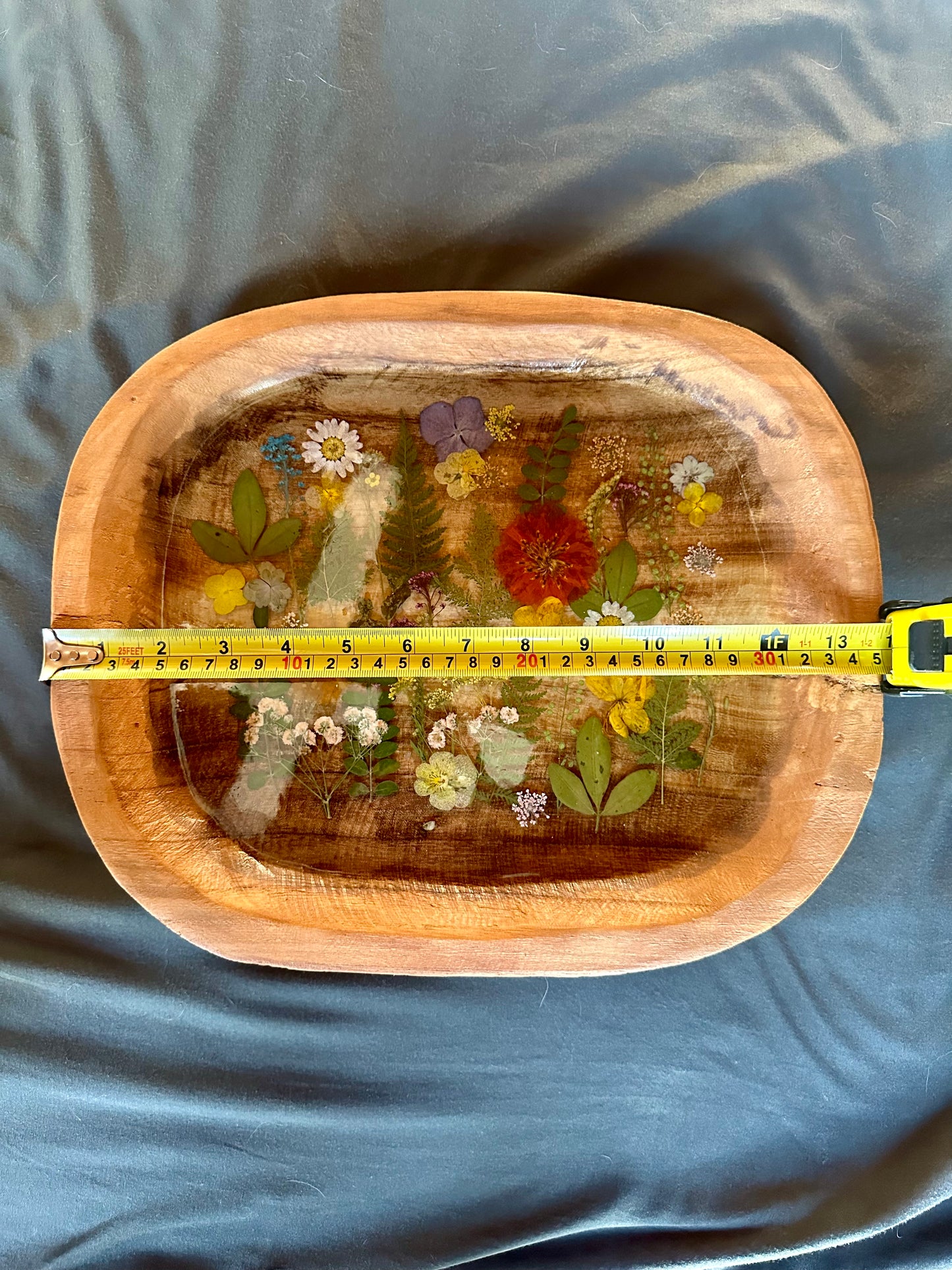 Wooden Dough Bowl: Resin Pressed Flower